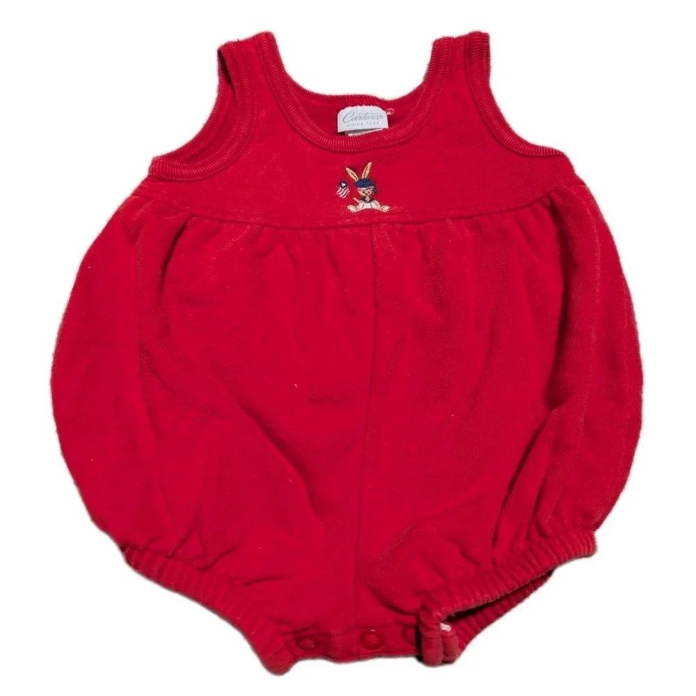 Baby Girl Carters Clothes 3-6 Months Red One‎ Piece Sleeveless Bunny USA Flag